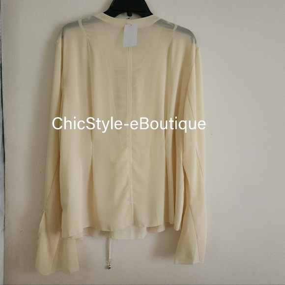 H&M S/S 2025 Edition Lacing-detail Front Chiffon Blouse M Pale Yellow - Picture 4 of 10